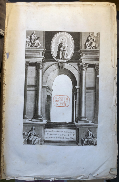 Photograph of an engraved frontispiece pasted into an album assembled by John Bagford