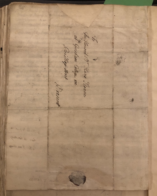 Photograph of a superscription on a letter from Humphrey Wanley to Hans Sloane