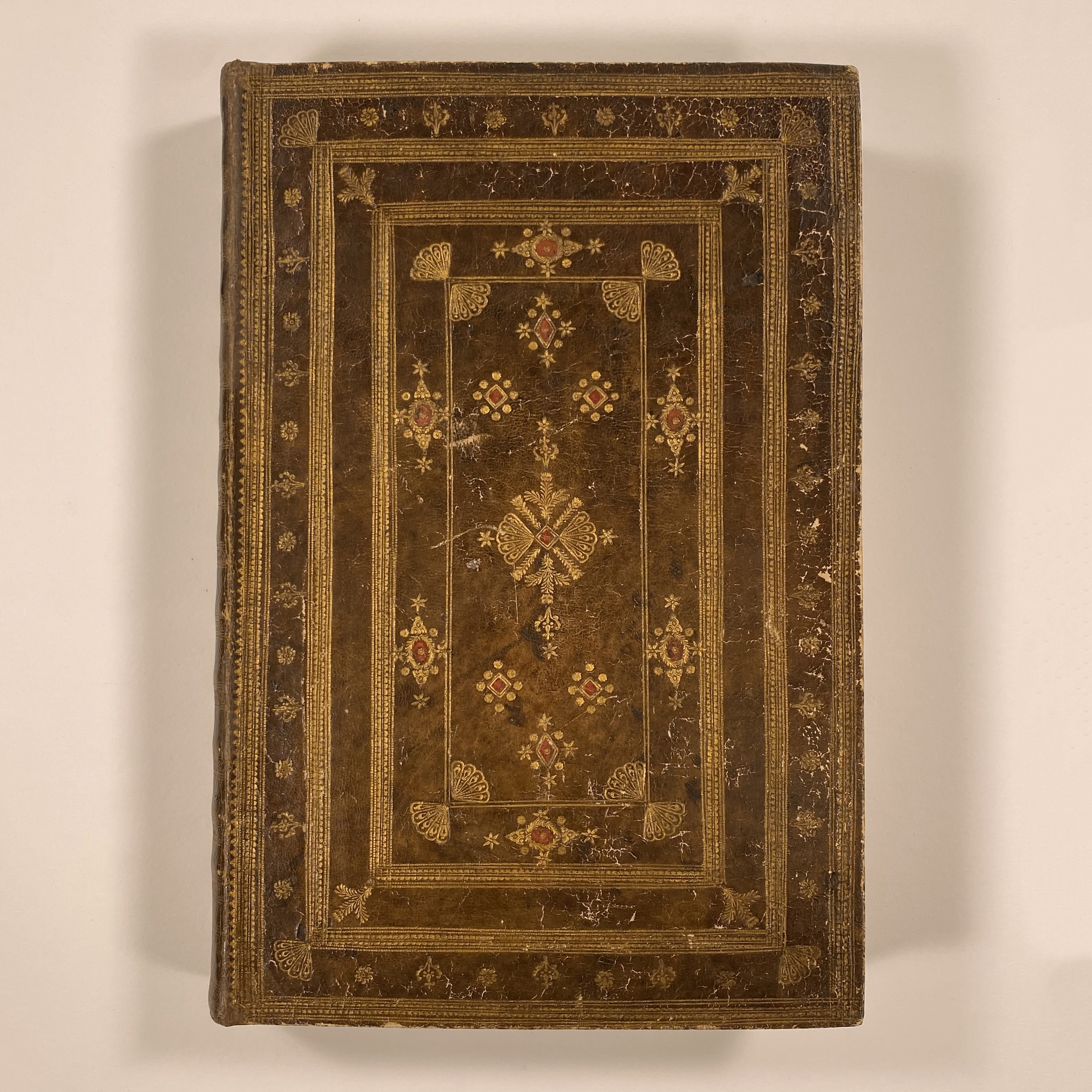 Photograph of a gold-tooled leather binding made at Little Gidding