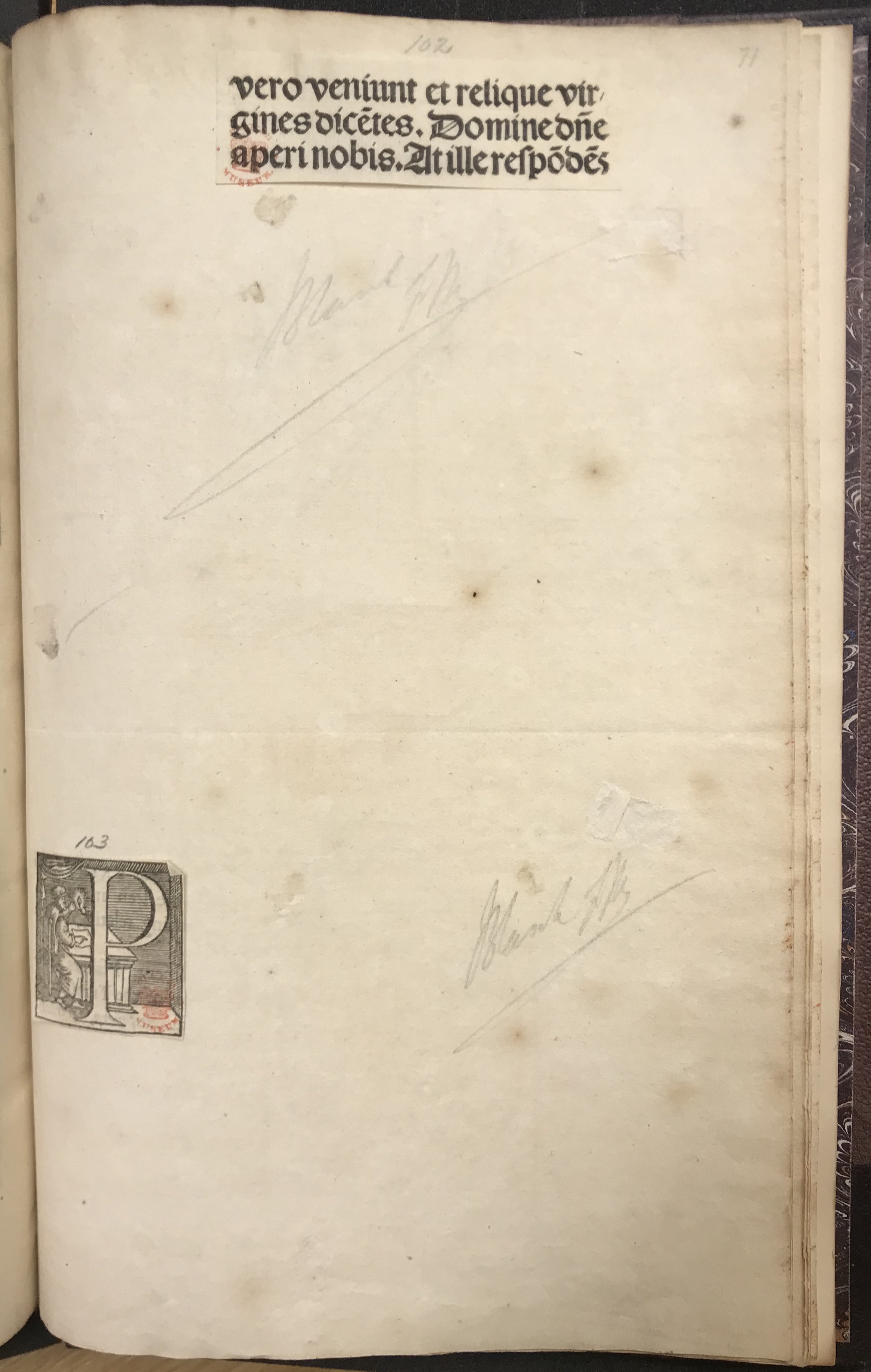 Photograph of a woodcut "P" pasted in one of John Bagford's albums of scraps