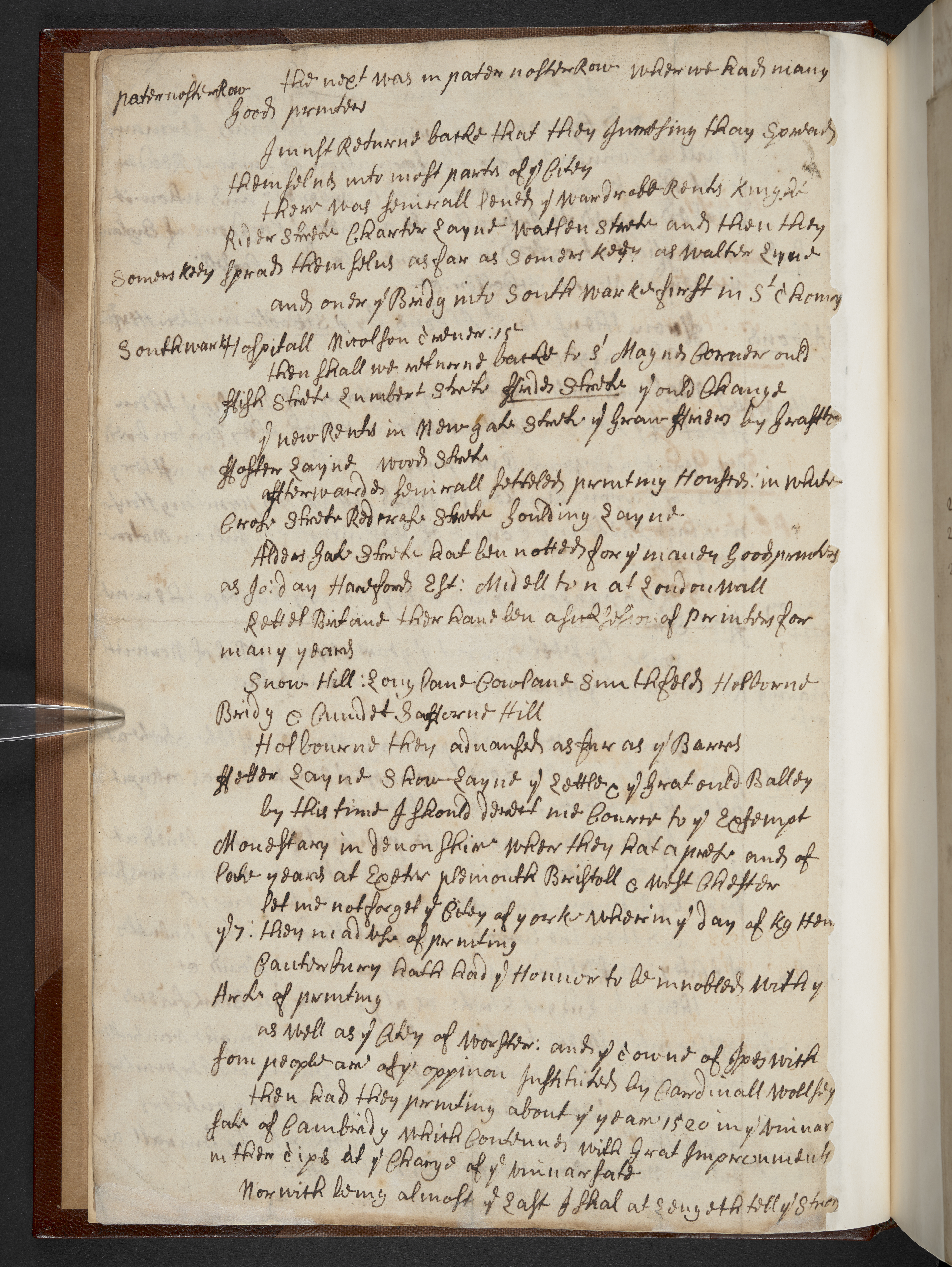 Photograph of John Bagford's handwritten notes showing how he used two columns