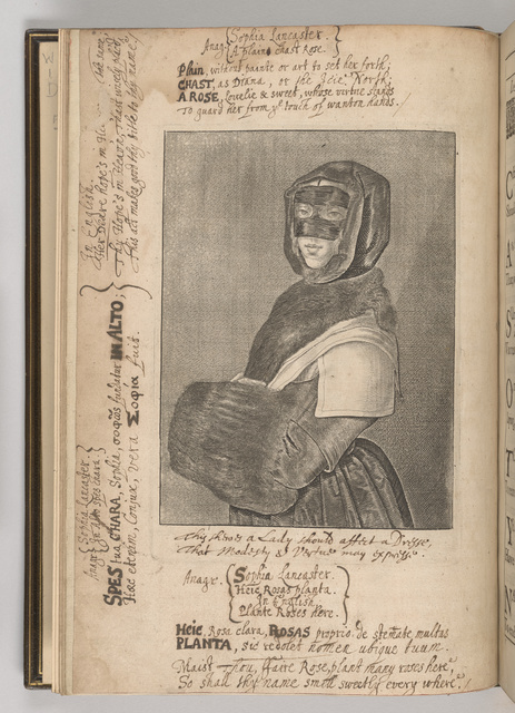 Photograph of the “Winter Woman” plate in Benlowes’s presentation copy of Theophila to Moseley.