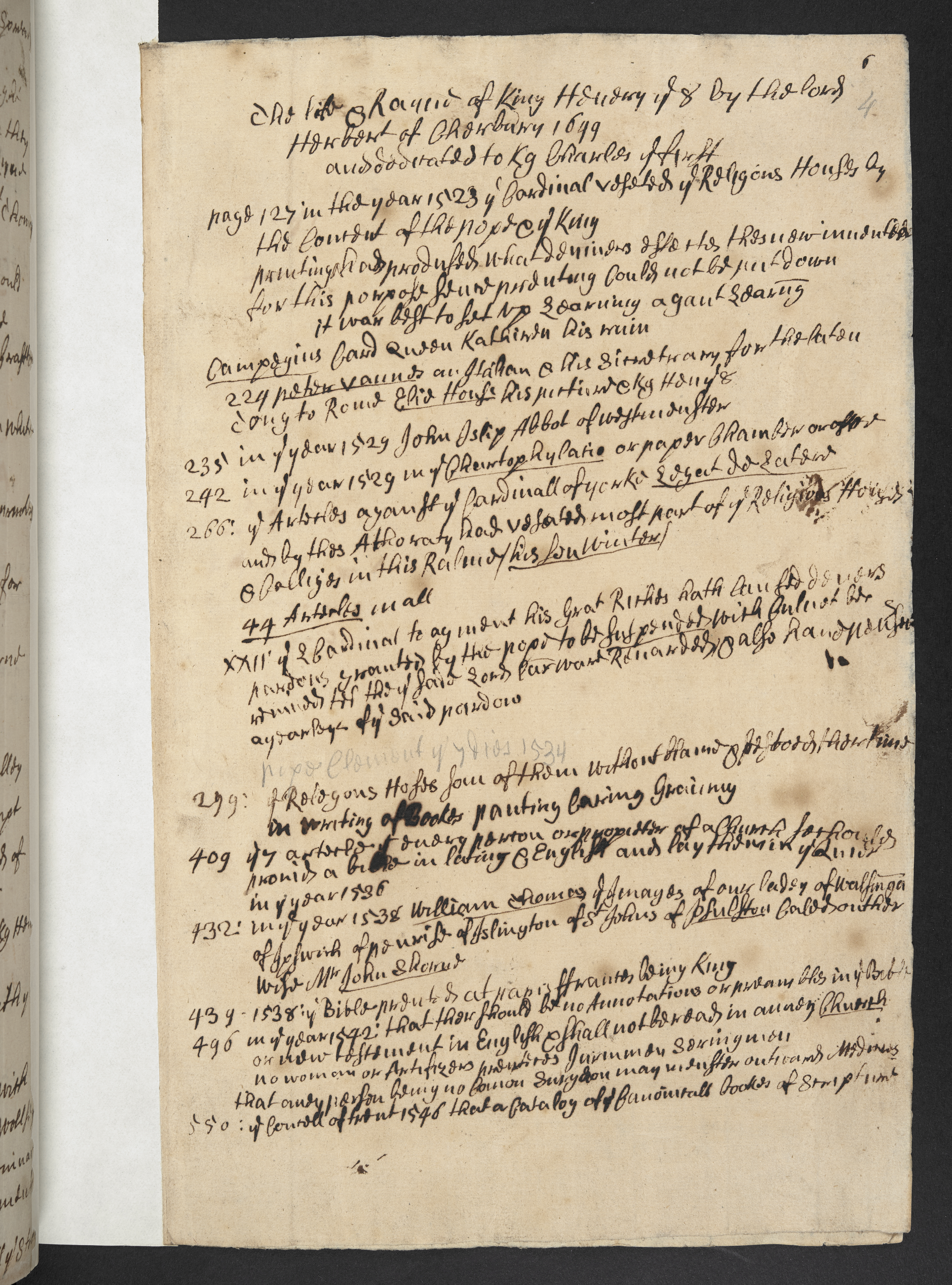 Photograph of John Bagford's handwritten notes, showing how he copied passages from other books