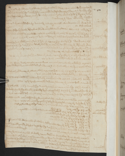 Photograph of John Bagford's handwritten notes, showing how he organized titles by printer