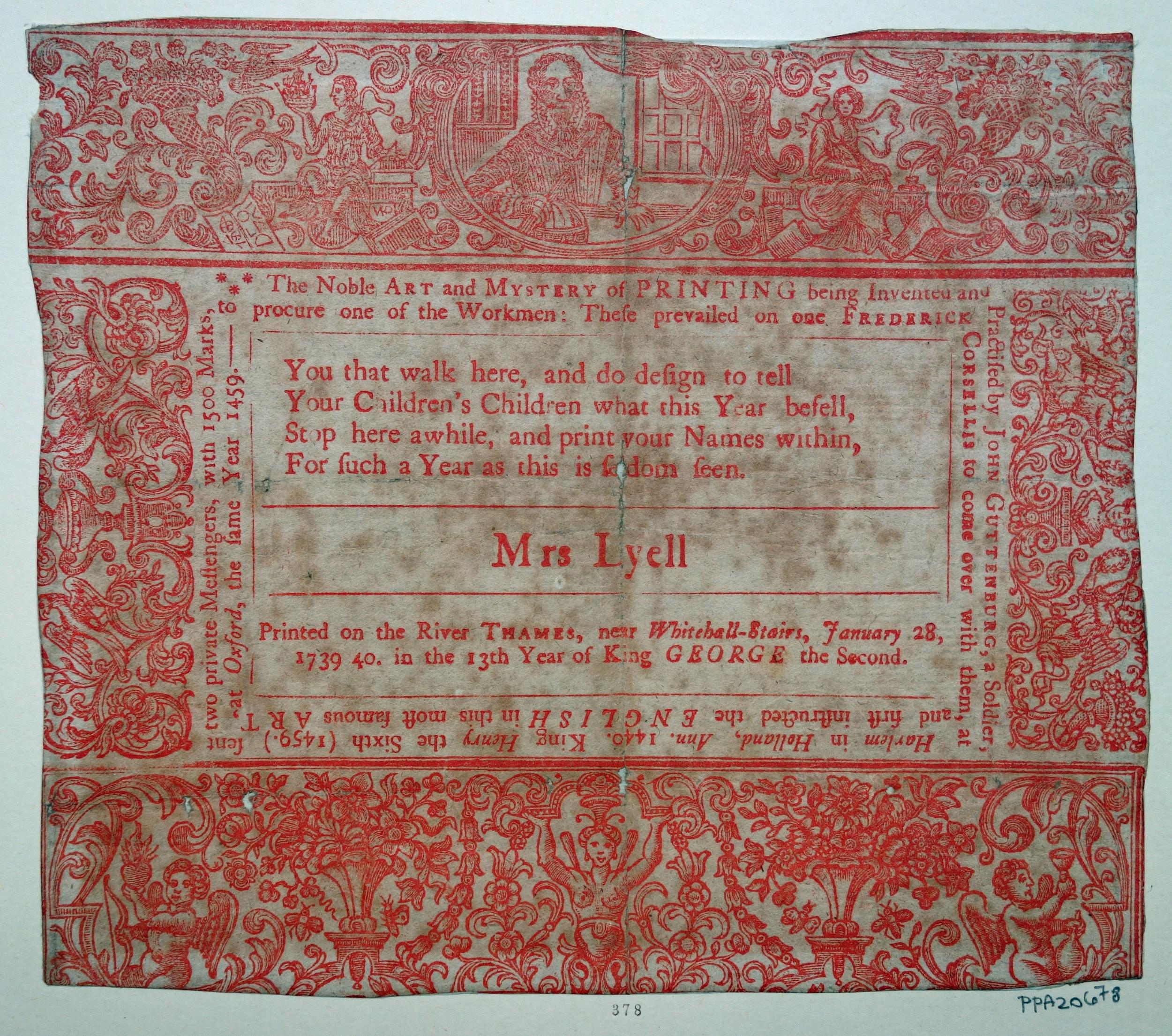 Image of a leaflet from the 1740 frost fair