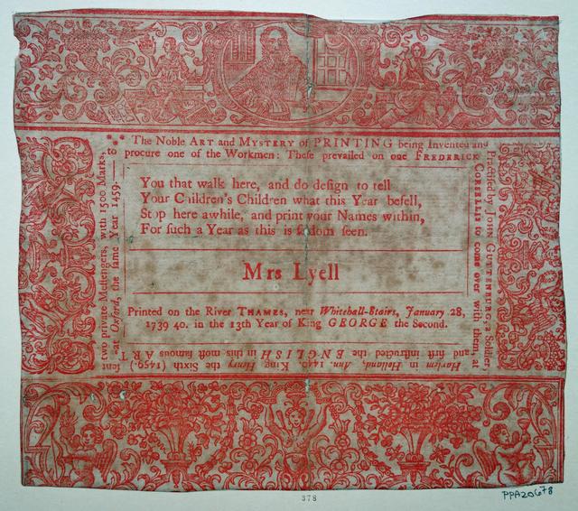 Image of a leaflet from the 1740 frost fair
