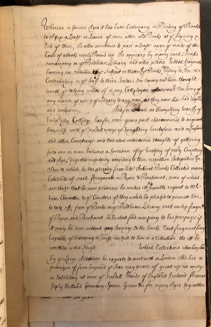 Photograph of Humphrey Wanley's plan to remove binding waste from books