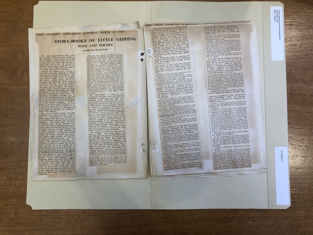 Photograph of an article by Bernard Blackstone in Fanny Reed Hammond's scrapbooks