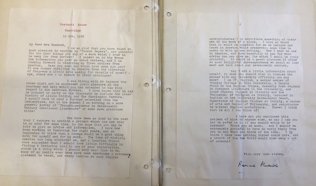 Photograph of a letter from Bernard Blackstone to Fanny Reed Hammond