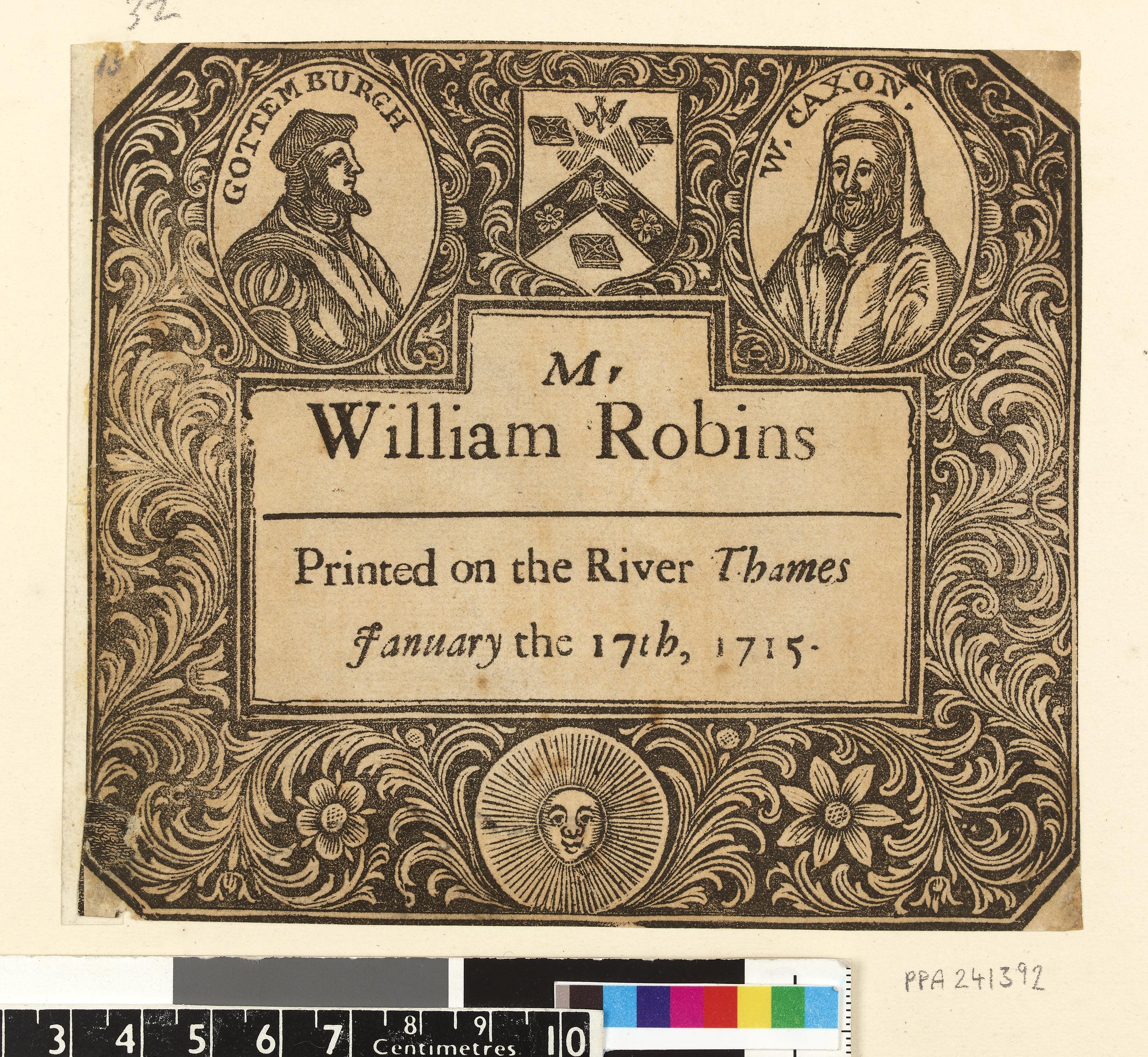 Image of a scrap printed for William Robins at the 1715/1716 frost fair