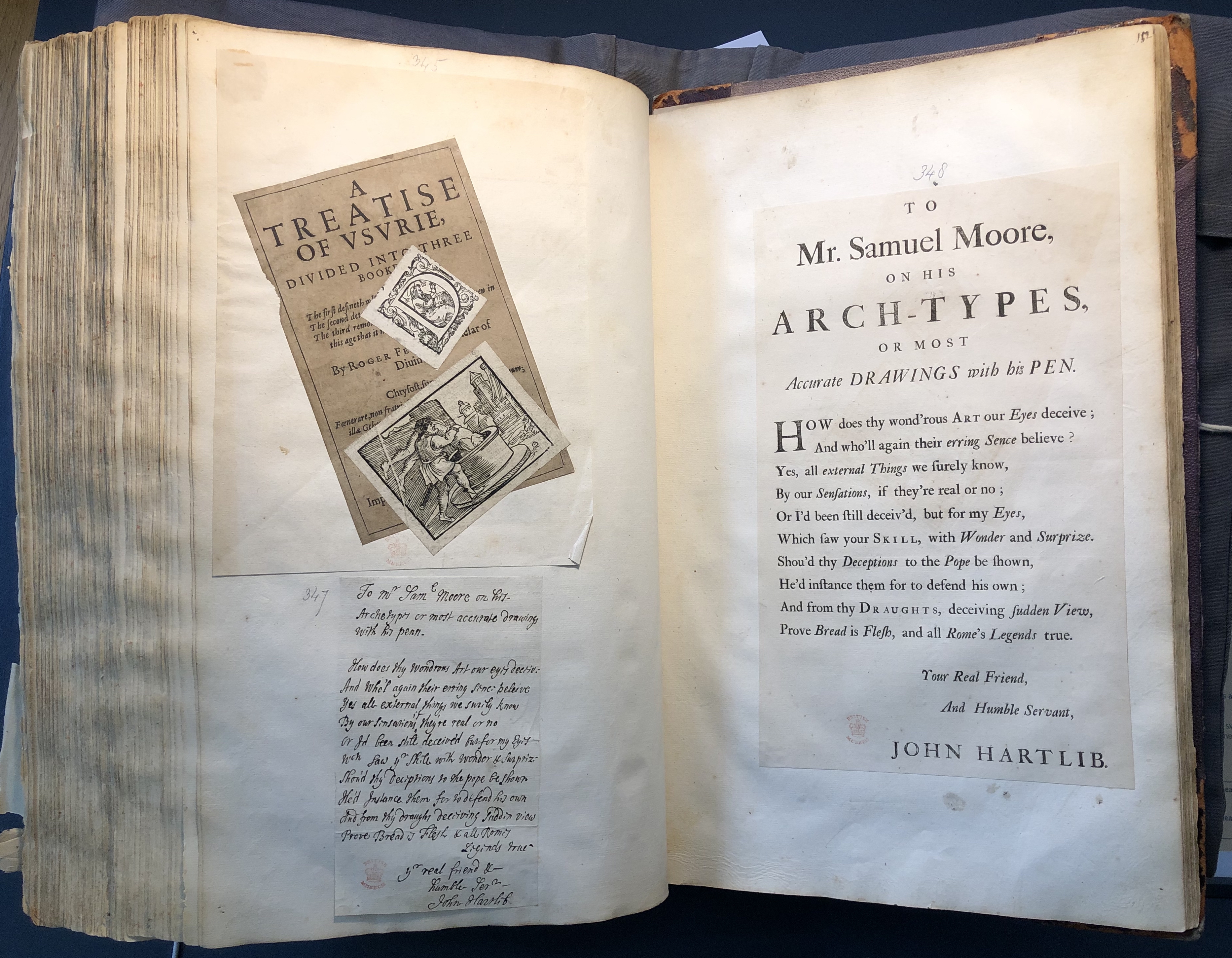 Photograph of miscellaneous specimens pasted into an album assembled by John Bagford