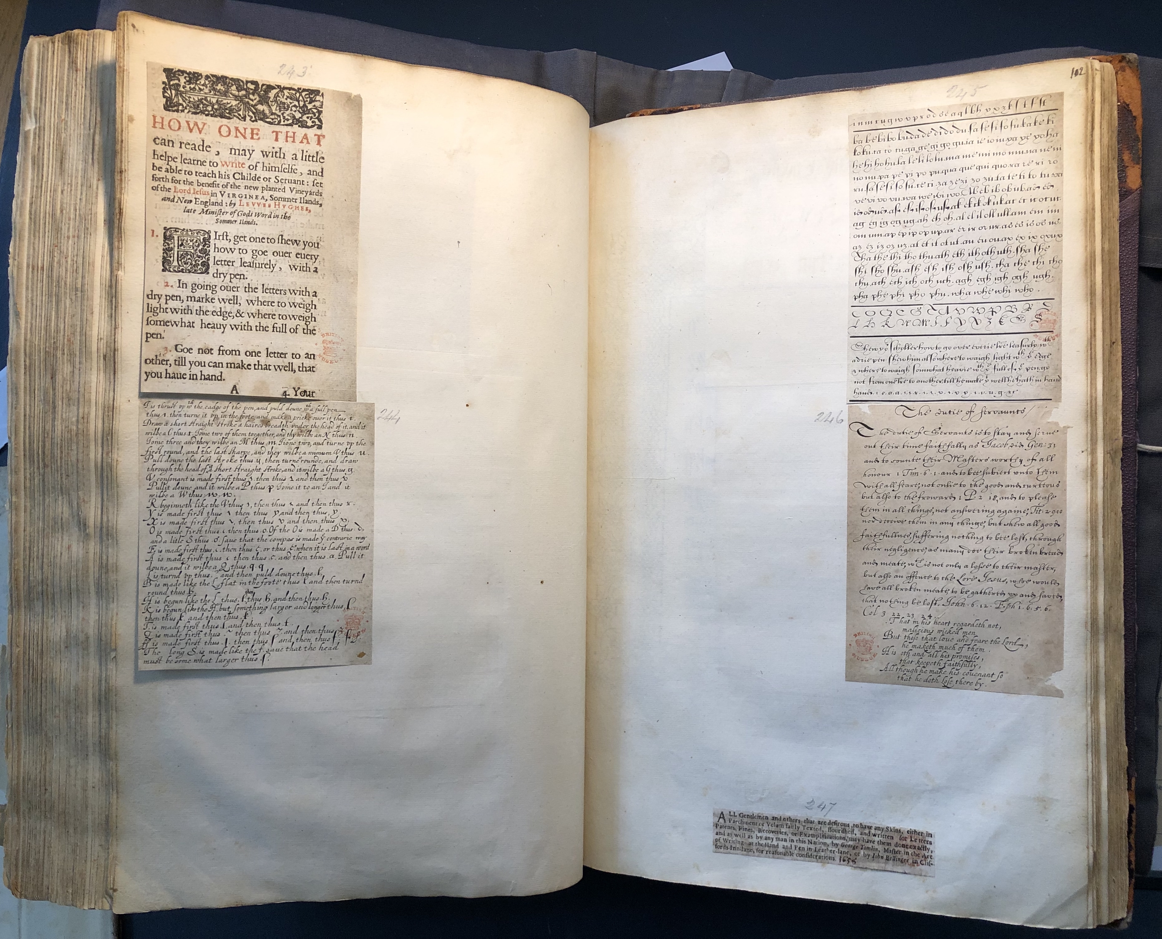 Photograph of writing instructions pasted into an album assembled by John Bagford