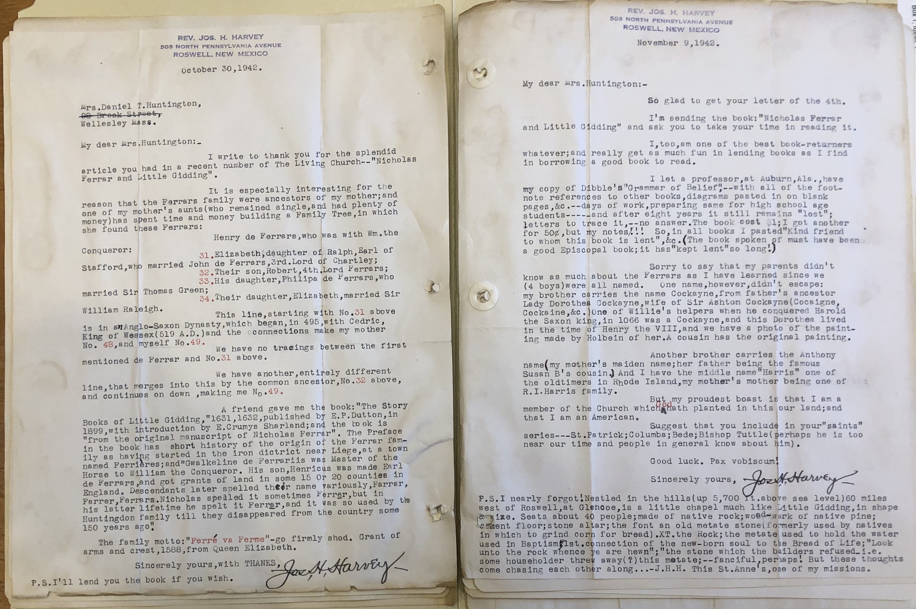 Photograph of a messily written letter from Joseph Harvey in Fanny Reed Hammond's scrapbooks