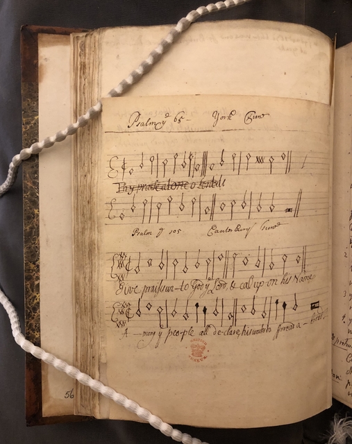 Photograph of a manuscript leaf of music used as wastepaper and bound in one of John Bagford's collection of notes