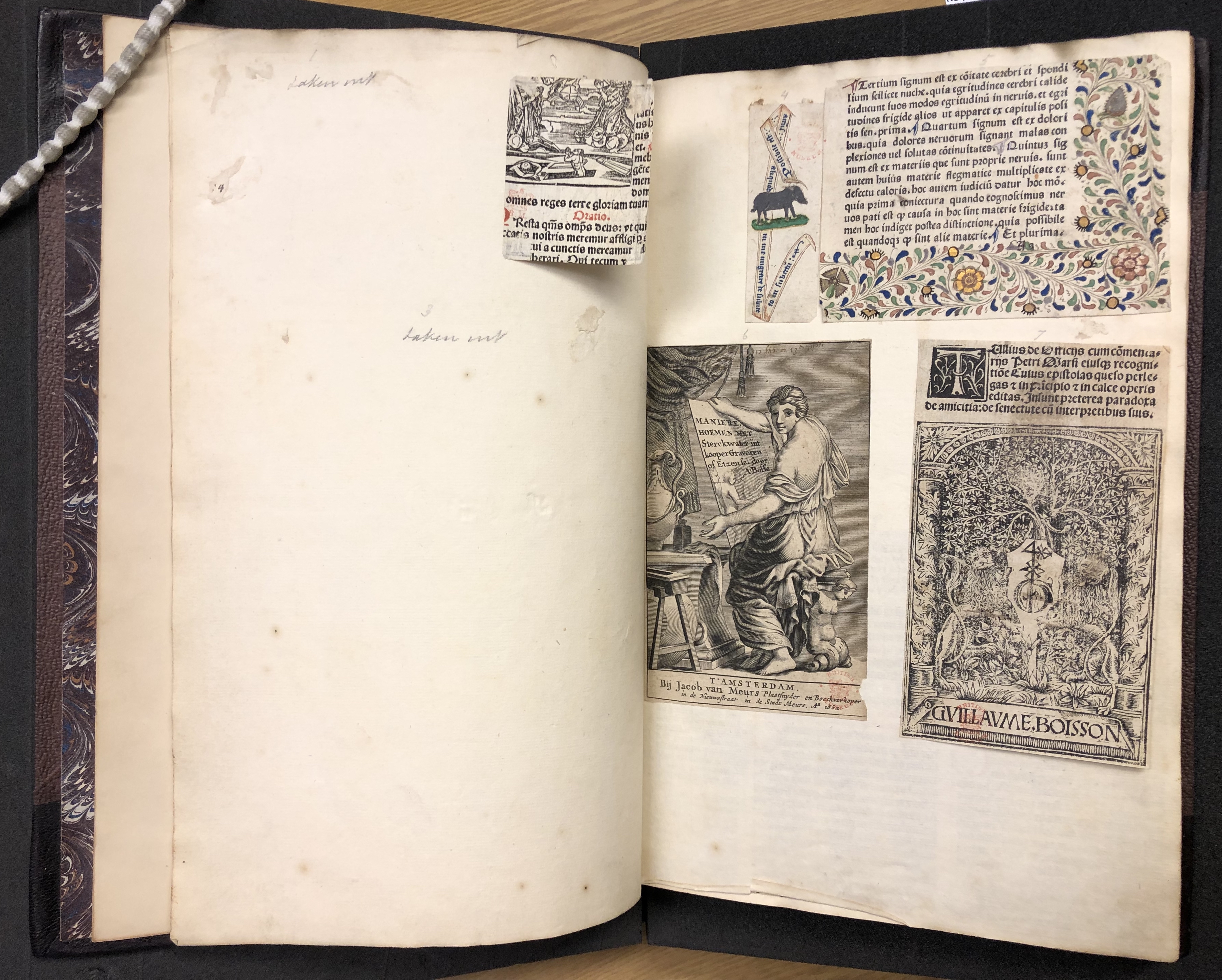 Photograph of specimens of early printing pasted in one of John Bagford's albums of scraps