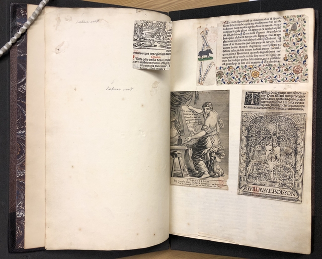 Photograph of specimens of early printing pasted in one of John Bagford's albums of scraps