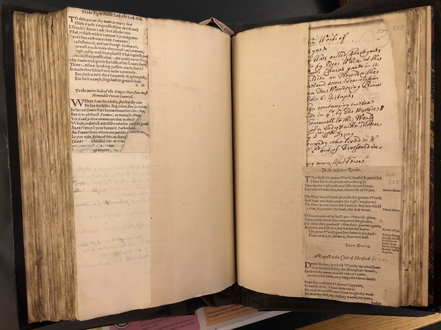 Photograph of specimens of printing that escaped removal from John Bagford's manuscript of notes