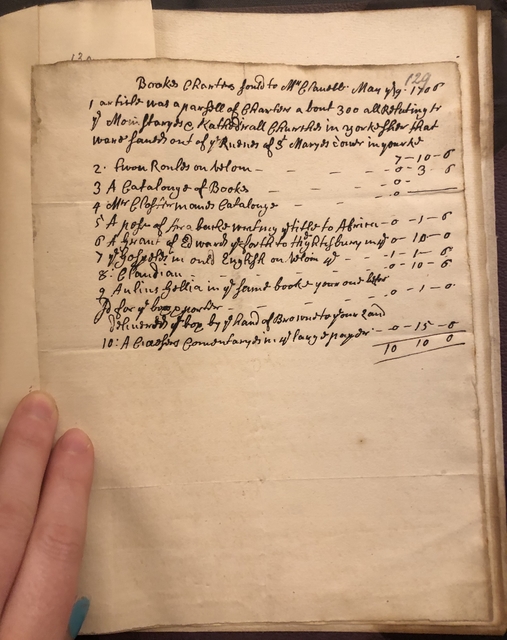 Photograph of John Bagford's receipt of books sold to Walter Clavell