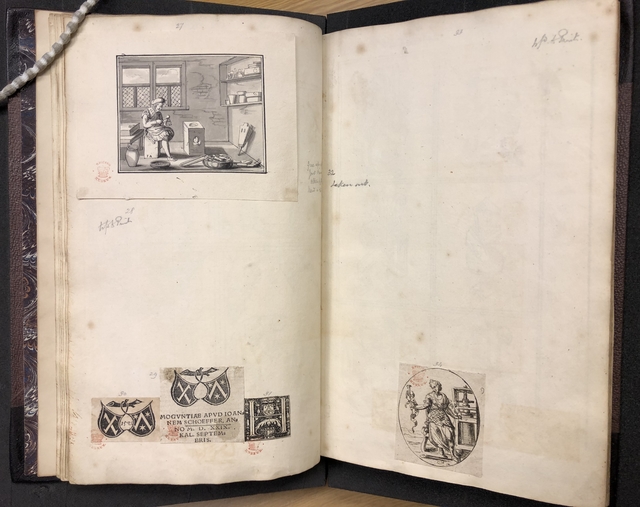 Photograph of specimens related to typecasting pasted in one of John Bagford's albums of scraps