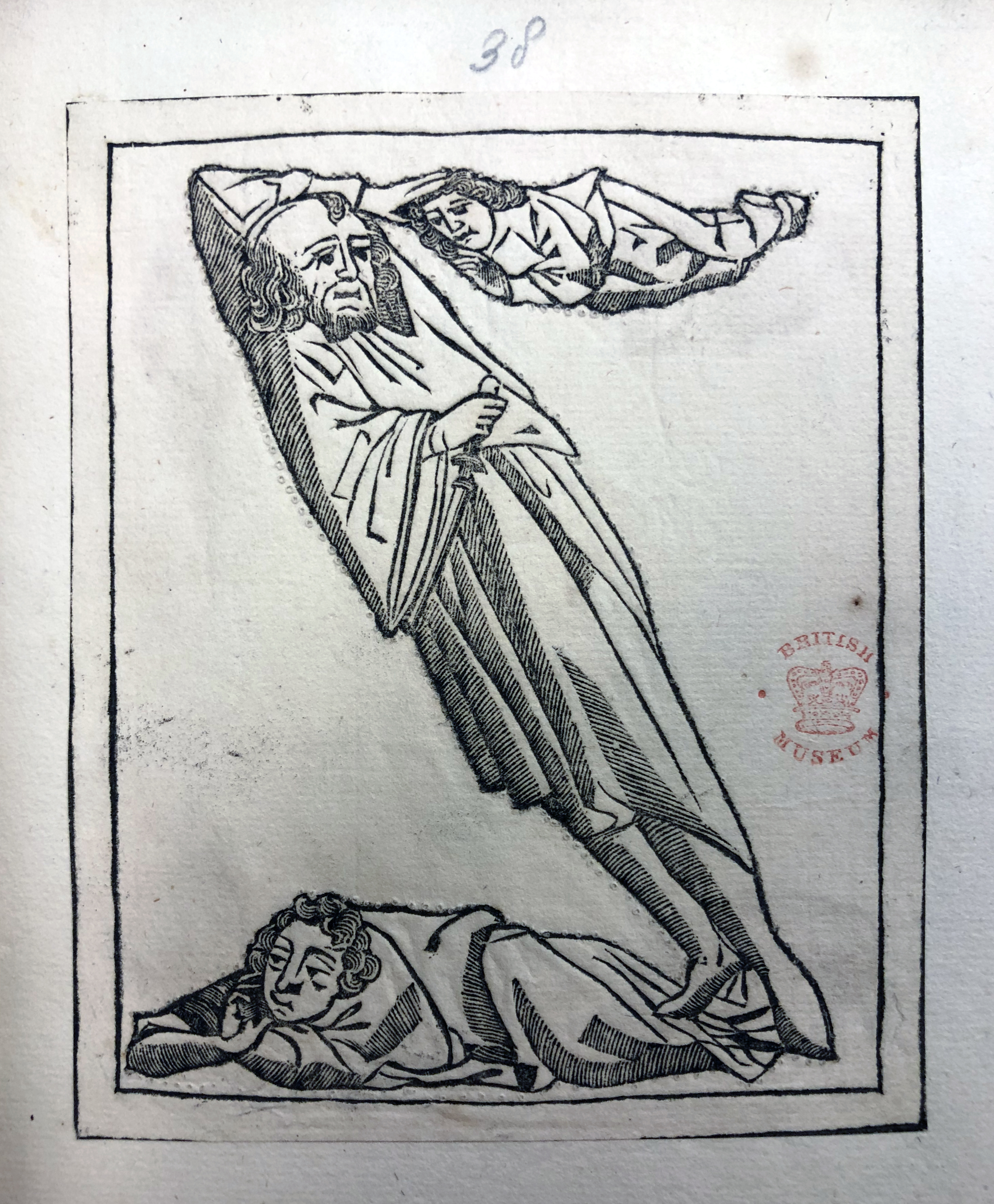 Photograph of a decorative "Z" that has been pricked for copying, pasted in one of John Bagford's albums of scraps