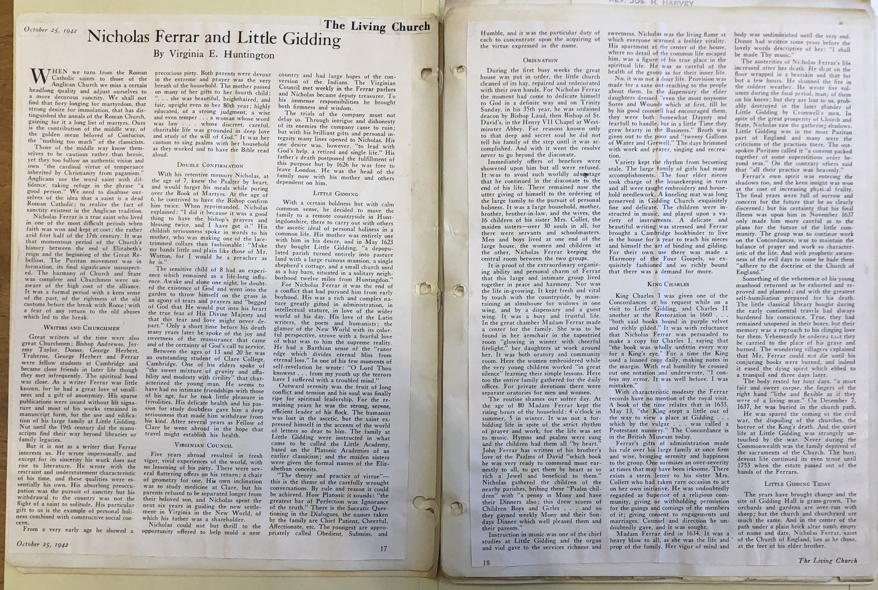 Photograph of an article by Virginia Huntington in Fanny Reed Hammond's scrapbooks