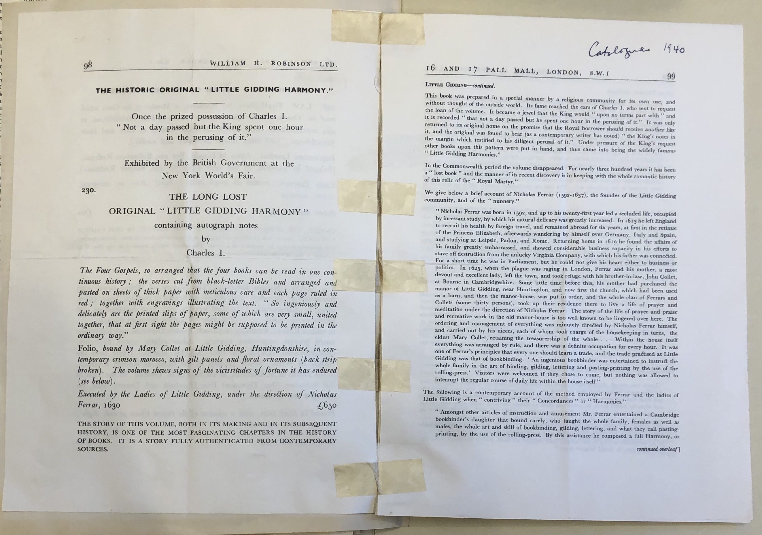 Photograph of an auction catalogue announcing the Houghton Harmony in Fanny Reed Hammond's scrapbooks