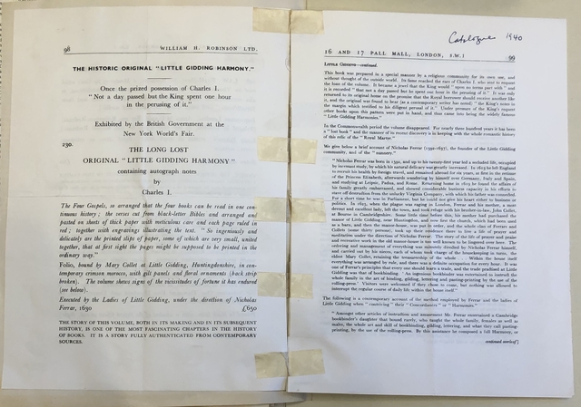 Photograph of an auction catalogue announcing the Houghton Harmony in Fanny Reed Hammond's scrapbooks