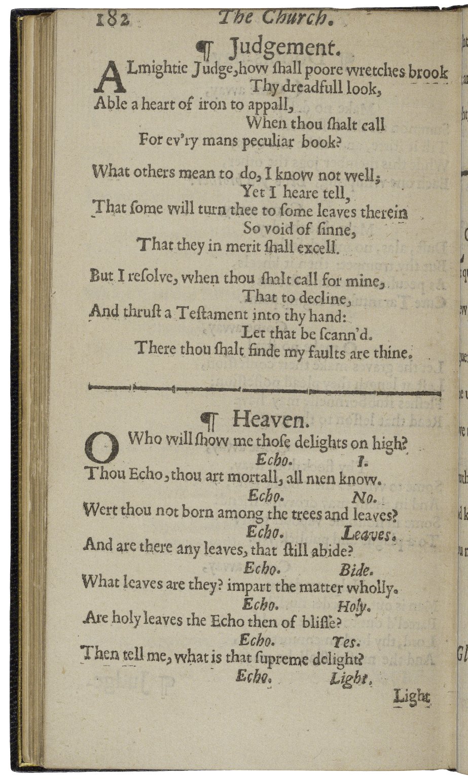 Photograph showing the typesetting of the poem "Judgement" in the first printed edition of George Herbert, *The Temple* (1633)