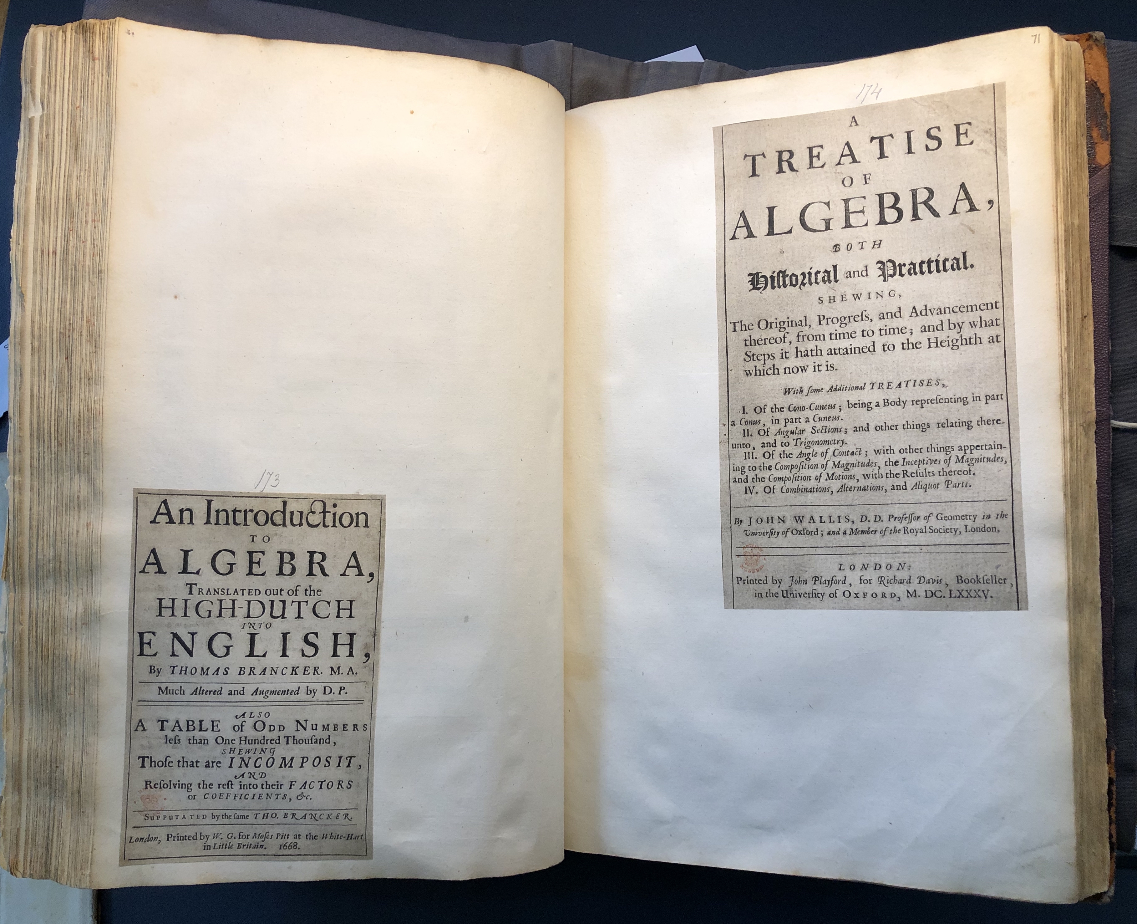 Photograph of titles pages pasted into an album assembled by John Bagford