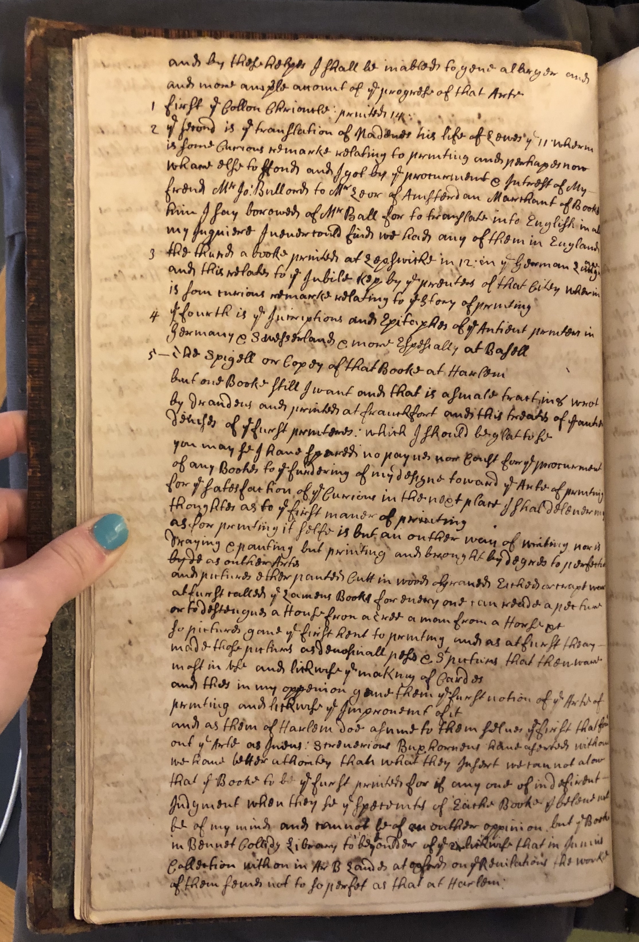 Photograph of a draft of letter to Hans Sloane in John Bagford's hand, discussing his proposed history of printing