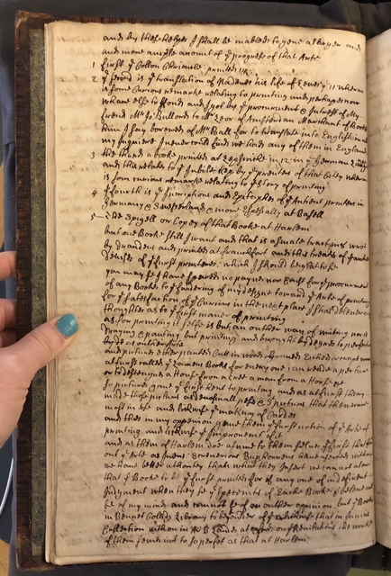 Photograph of a draft of letter to Hans Sloane in John Bagford's hand, discussing his proposed history of printing