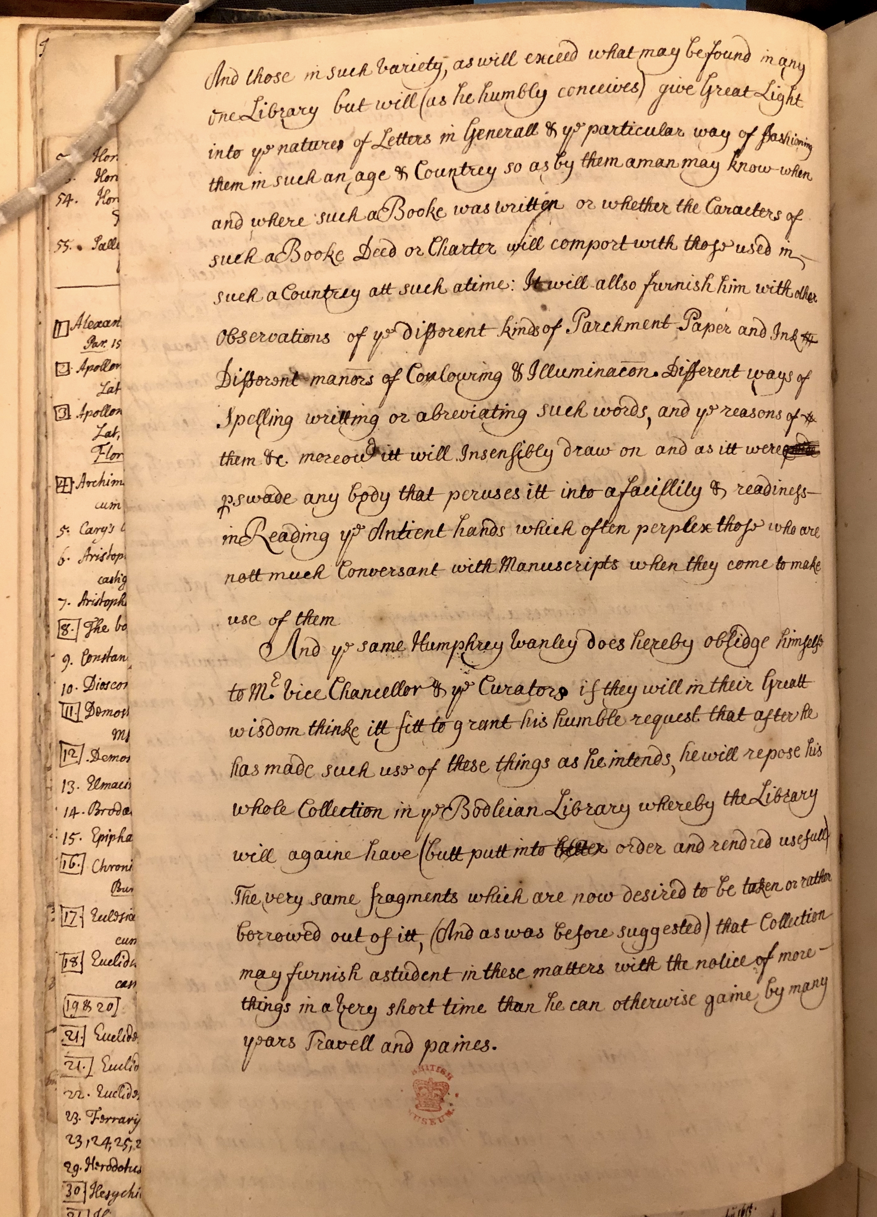 Photograph of Humphrey Wanley's plan to remove binding waste from books