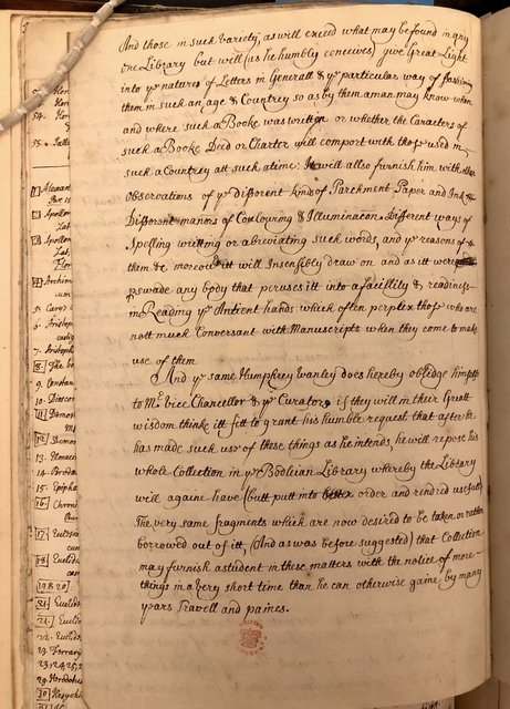 Photograph of Humphrey Wanley's plan to remove binding waste from books