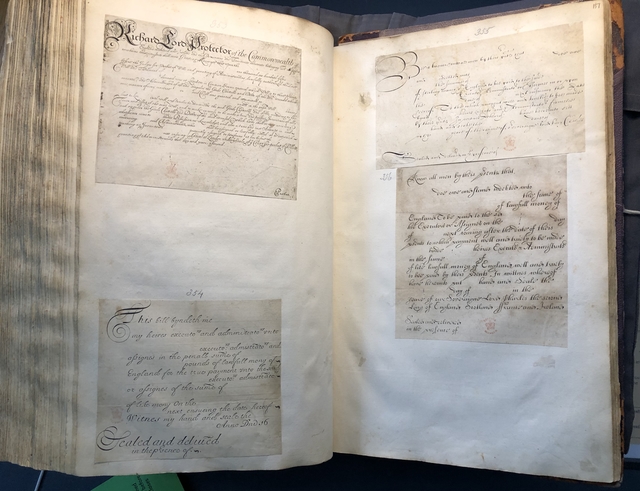 Photograph of printed bills pasted into an album assembled by John Bagford