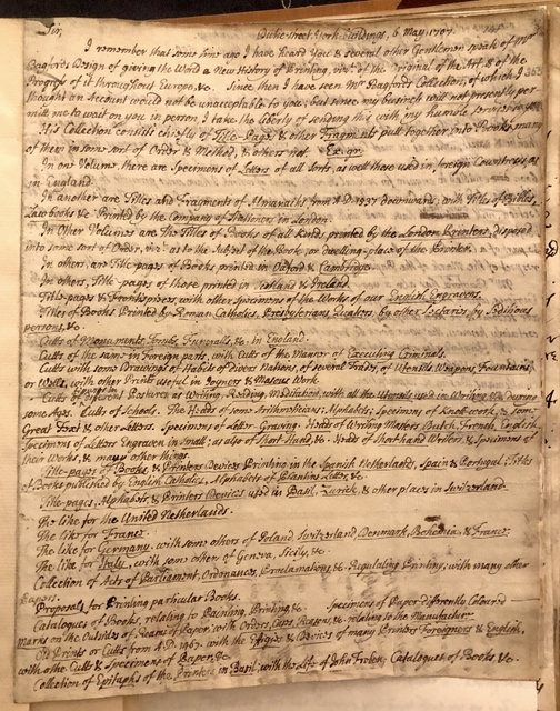 Photograph of a letter written by Humphrey Wanley to Hans Sloane about Bagford's collections