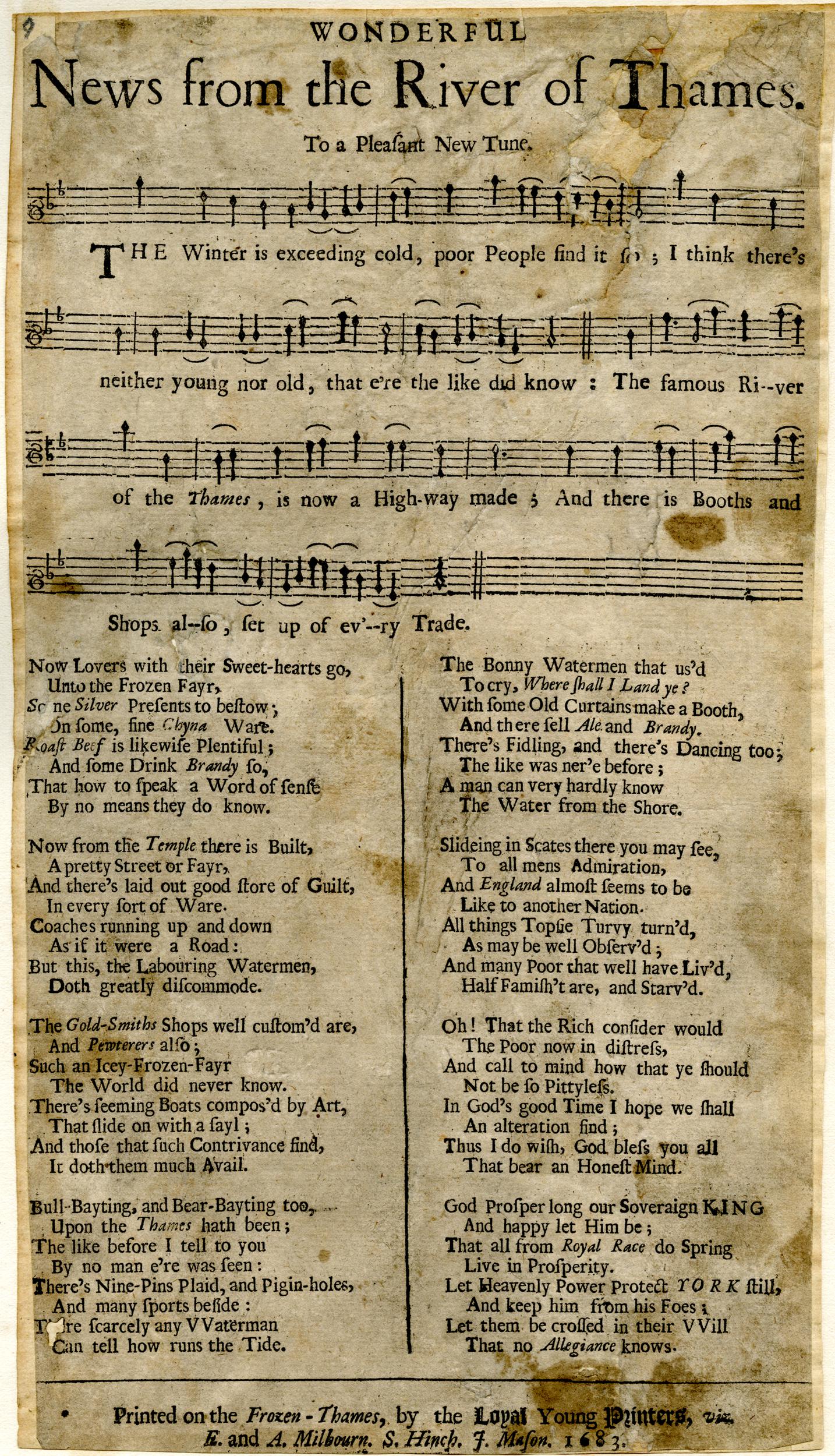 Image of a ballad printed on the Thames during the 1683/1684 frost fair