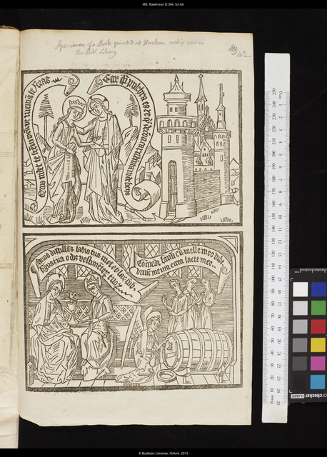 Photograph of a facsimile blockbook page made by John Bagford