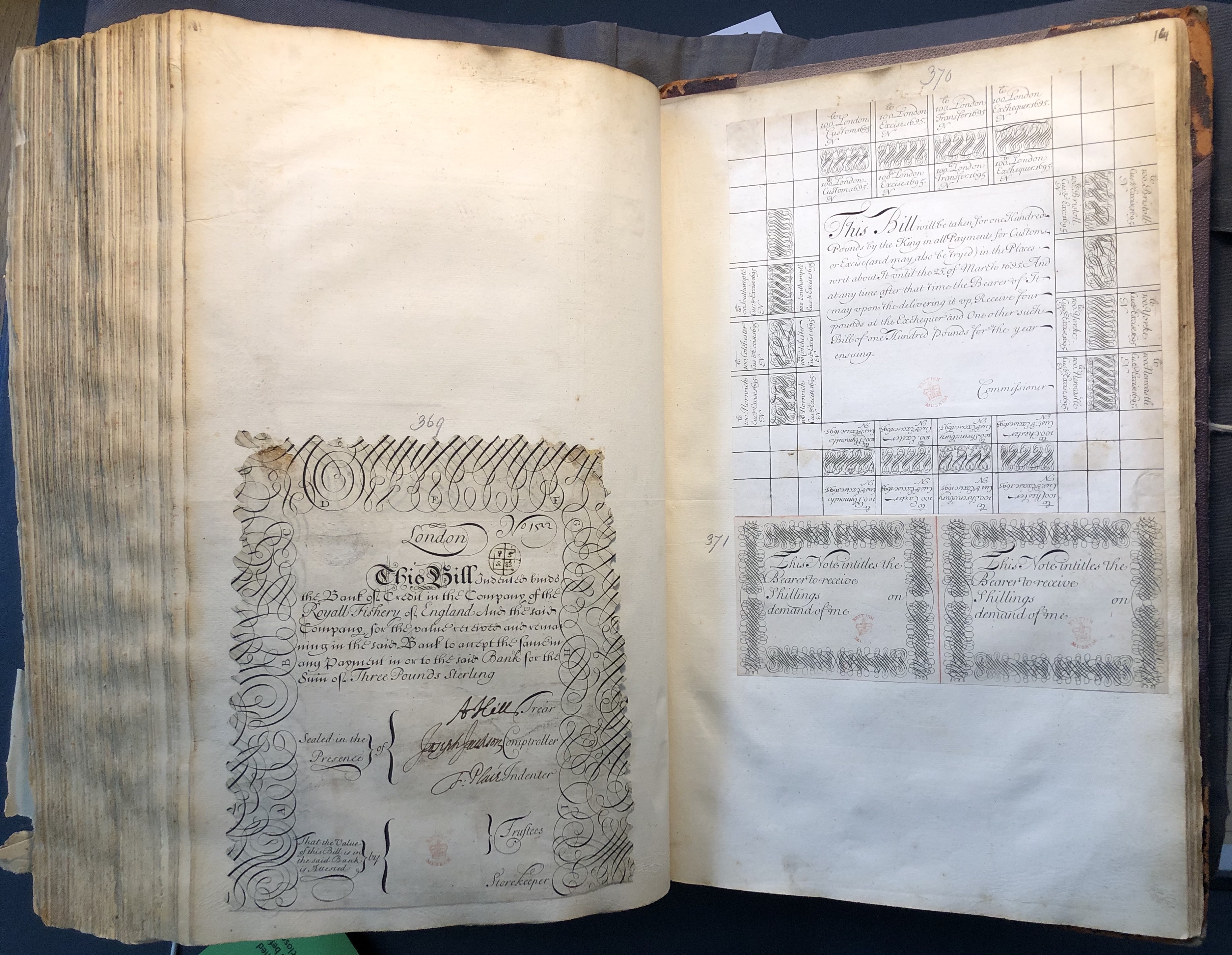 Photograph of blank printed notes pasted into an album assembled by John Bagford