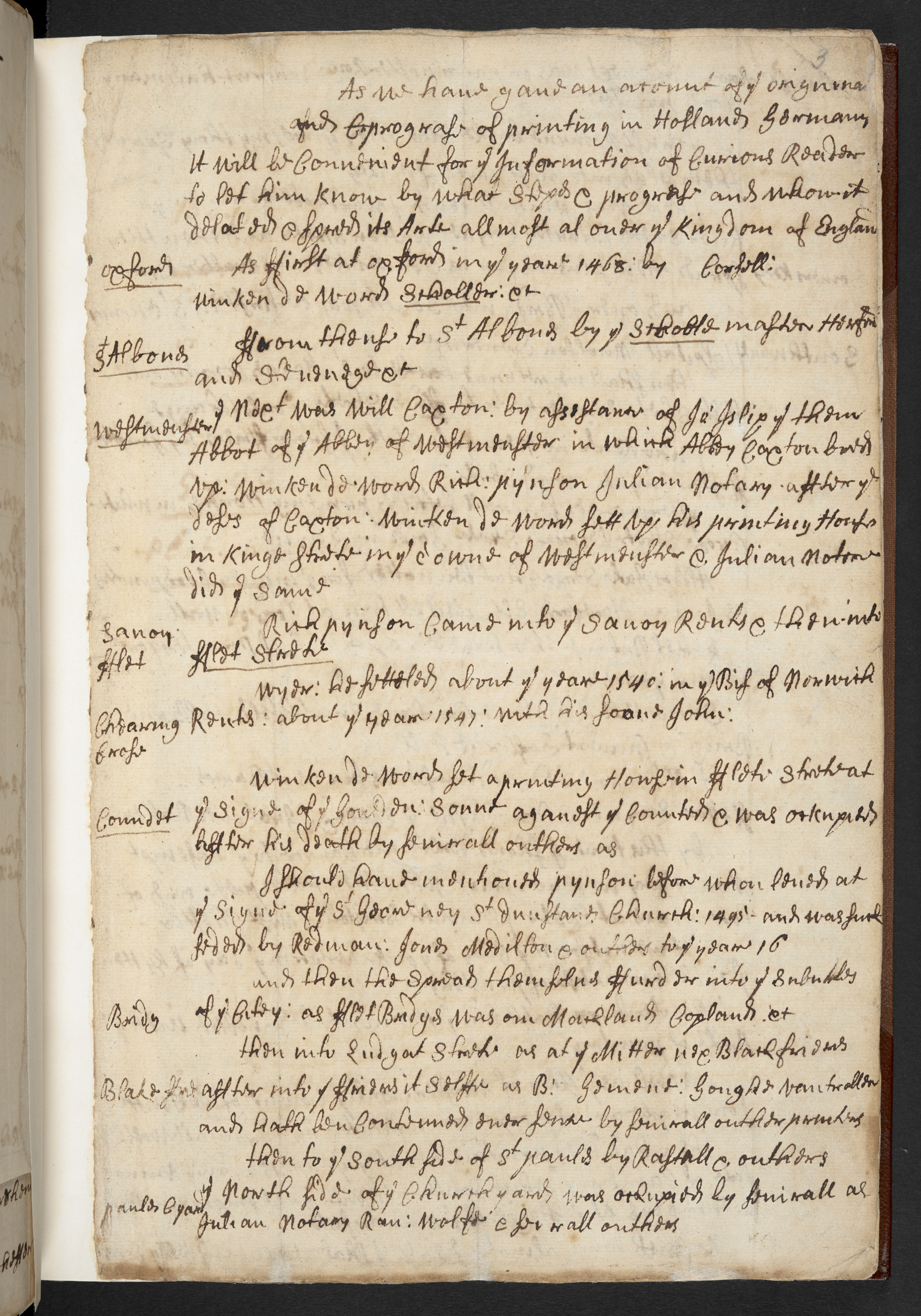 Photograph of John Bagford's handwritten notes showing how he used two columns