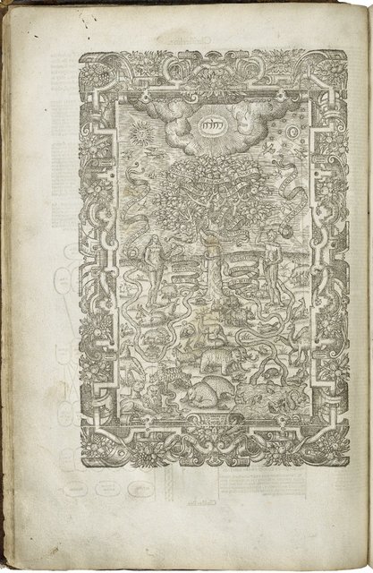 Woodcut of Adam and Eve in the garden of Eden