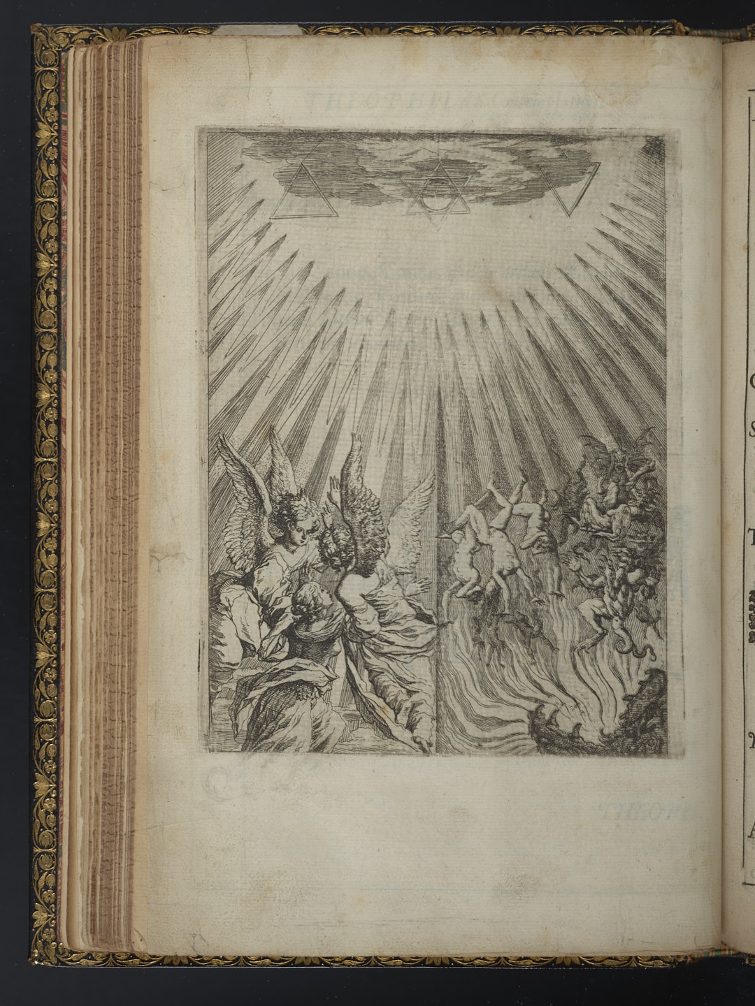 Photograph of etching for Canto 8, showing Theophila ascending to heaven with the help of two angels.