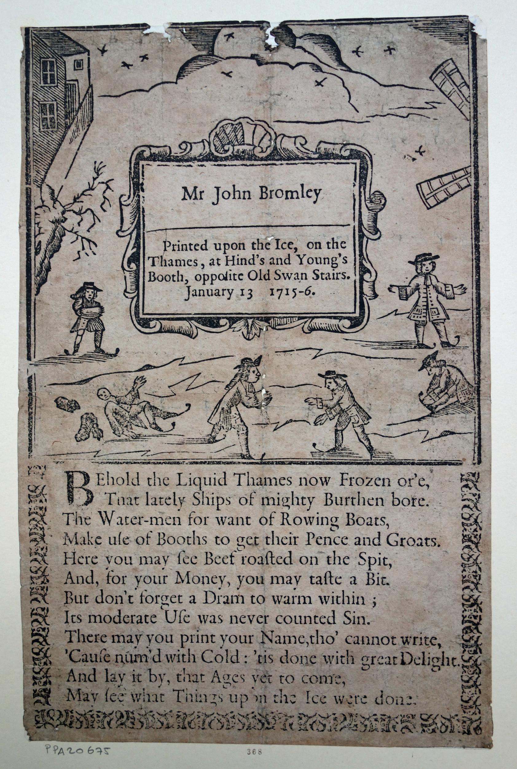 Image of a leaflet from the 1716 frost fair printed for John Bromley