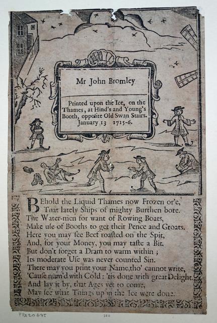 Image of a leaflet from the 1716 frost fair printed for John Bromley