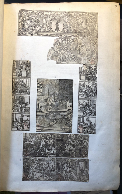 Photograph of images of the evangelists pasted into an album assembled by John Bagford