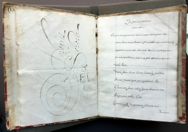 A florid doodle of Johannes Schoren’s name over the word “understanding,” both written by Edward Benlowes.