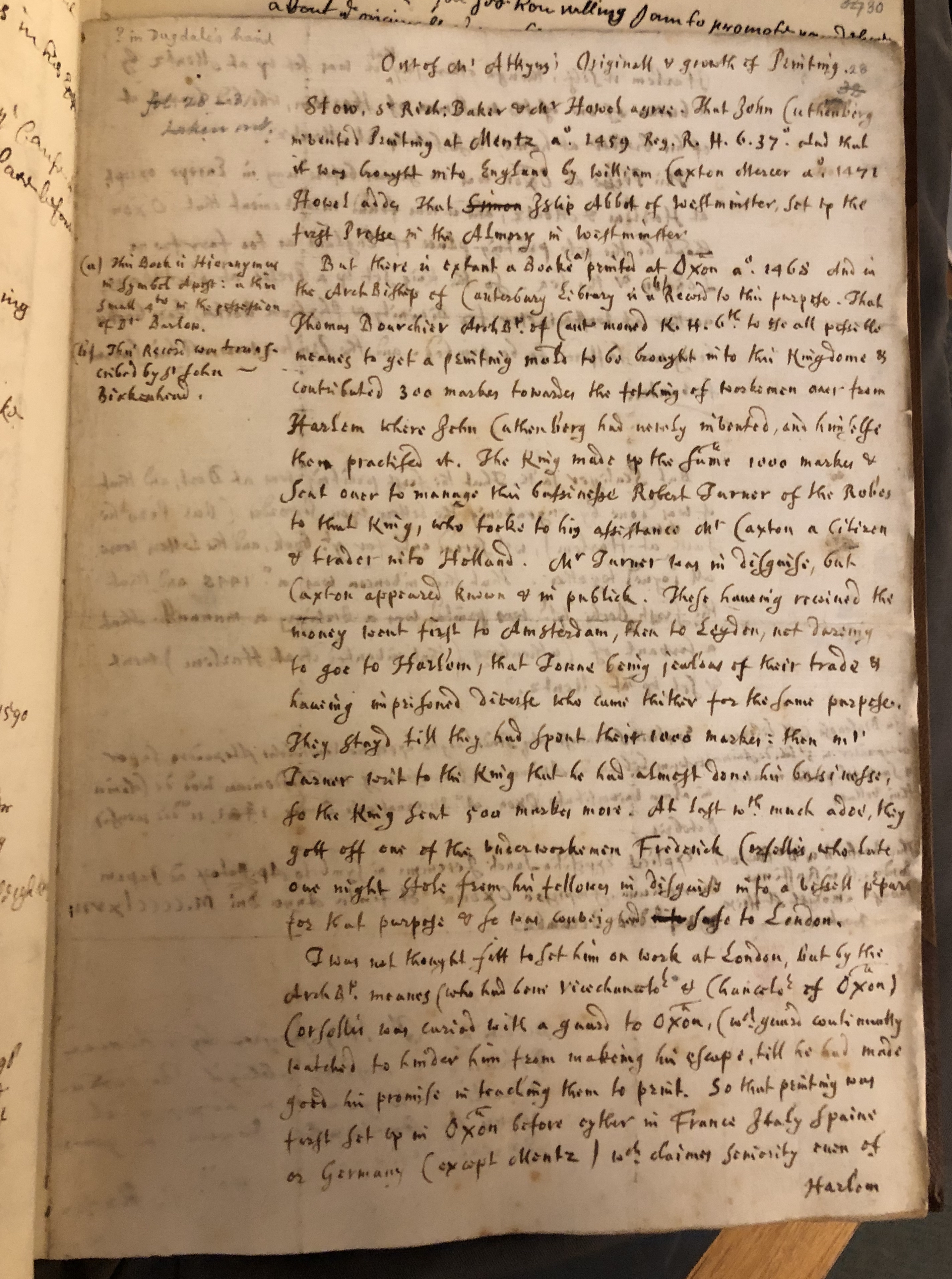 Photograph of notes in William Dugdale's hand