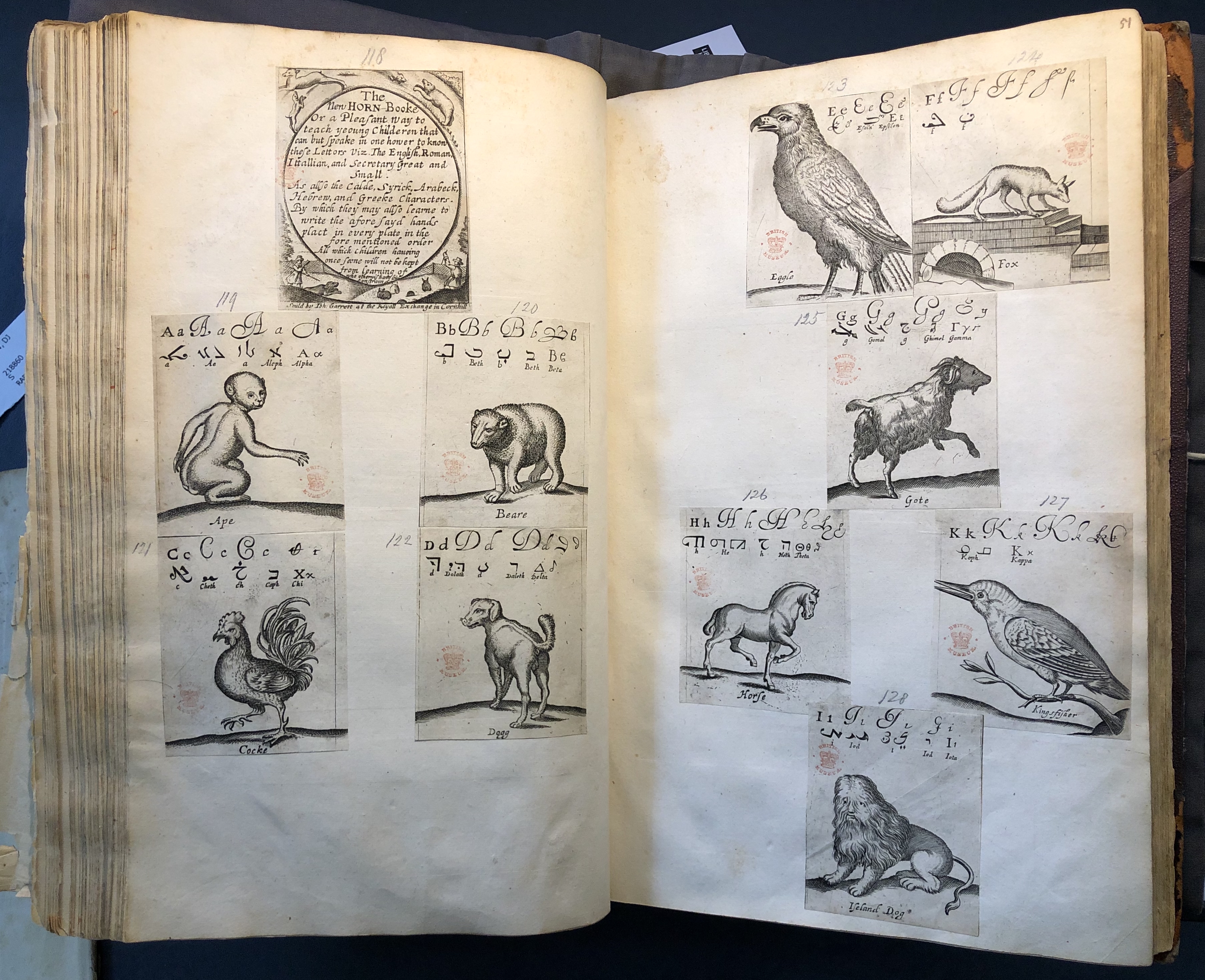 Photograph of pages from a hornbook pasted into an album assembled by John Bagford