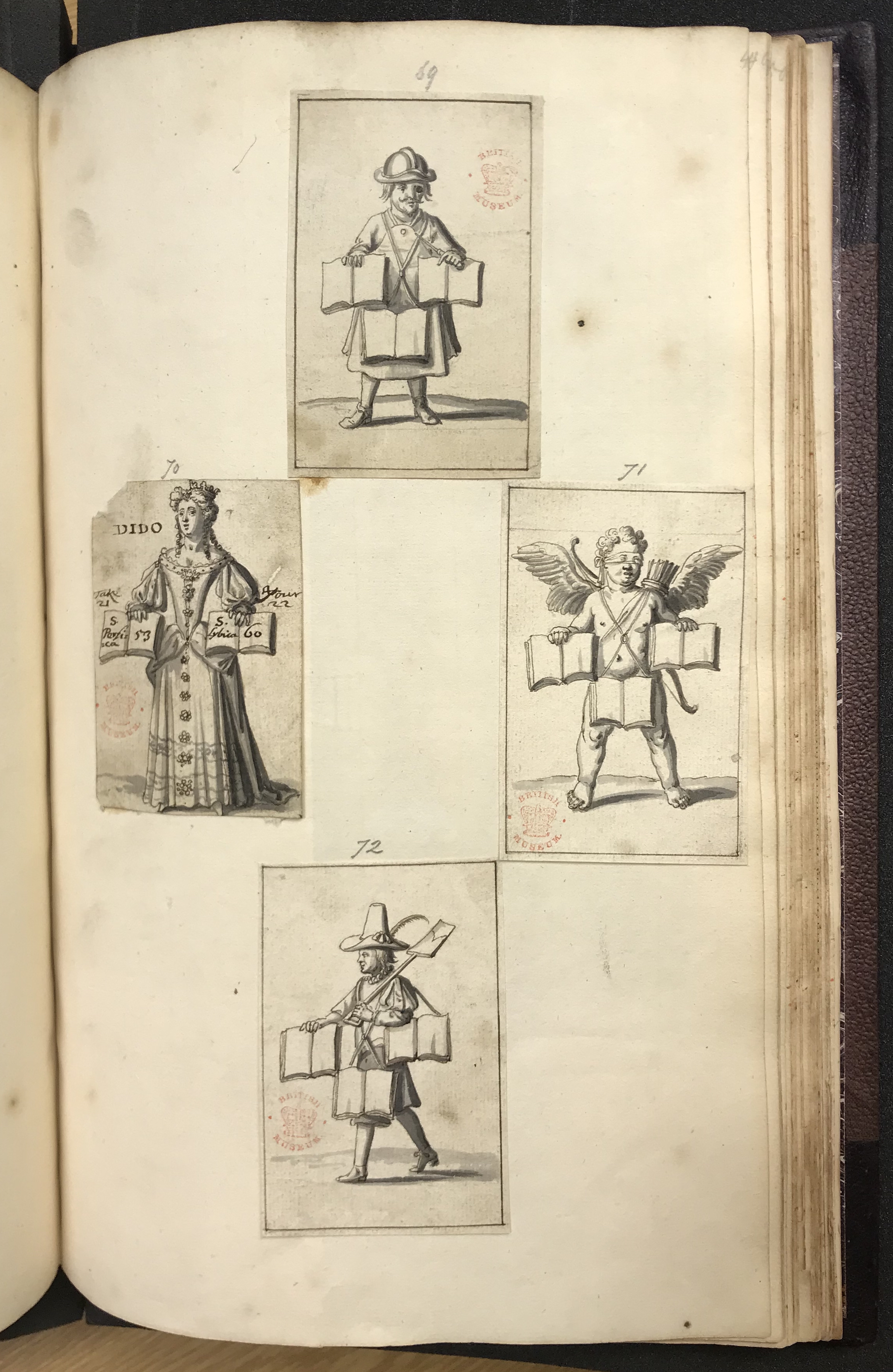 Photograph of cards or possibly emblems pasted in one of John Bagford's albums of scraps