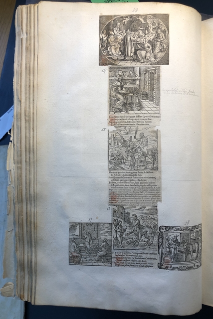 Photograph of scenes of learning pasted into an album assembled by John Bagford