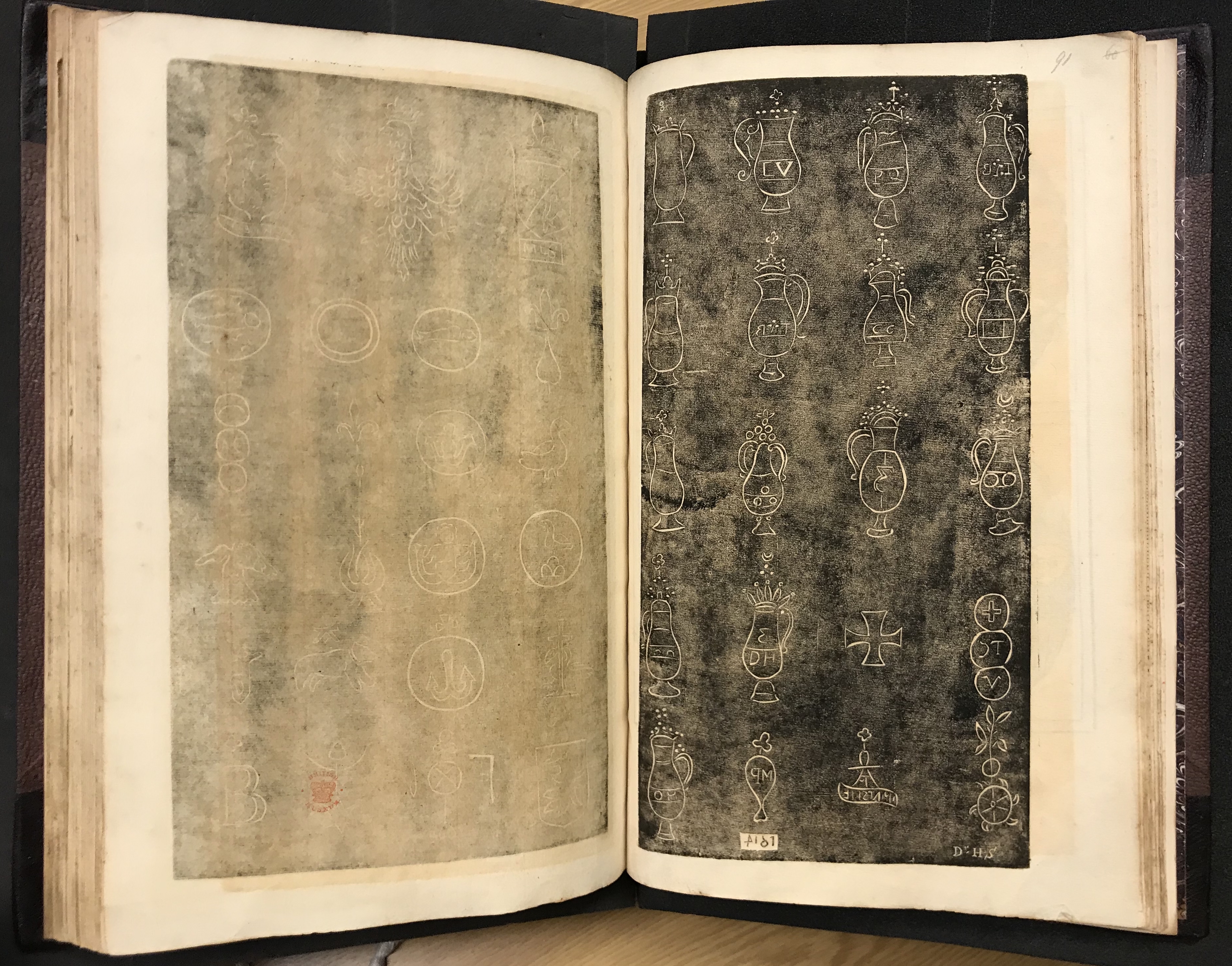 Photograph of watermark tracings in one of John Bagford's albums of scraps